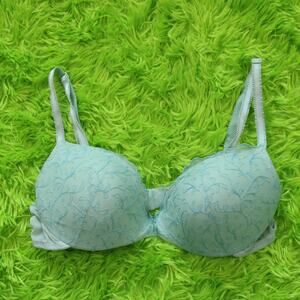 Vintage 90s Lily of France Green Push Up Bra, 34B